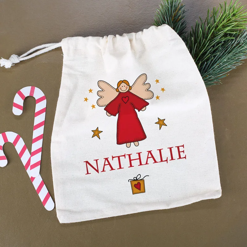 Geschenkverpackung - kleiner Baumwollsack mit Engel und Wunschname