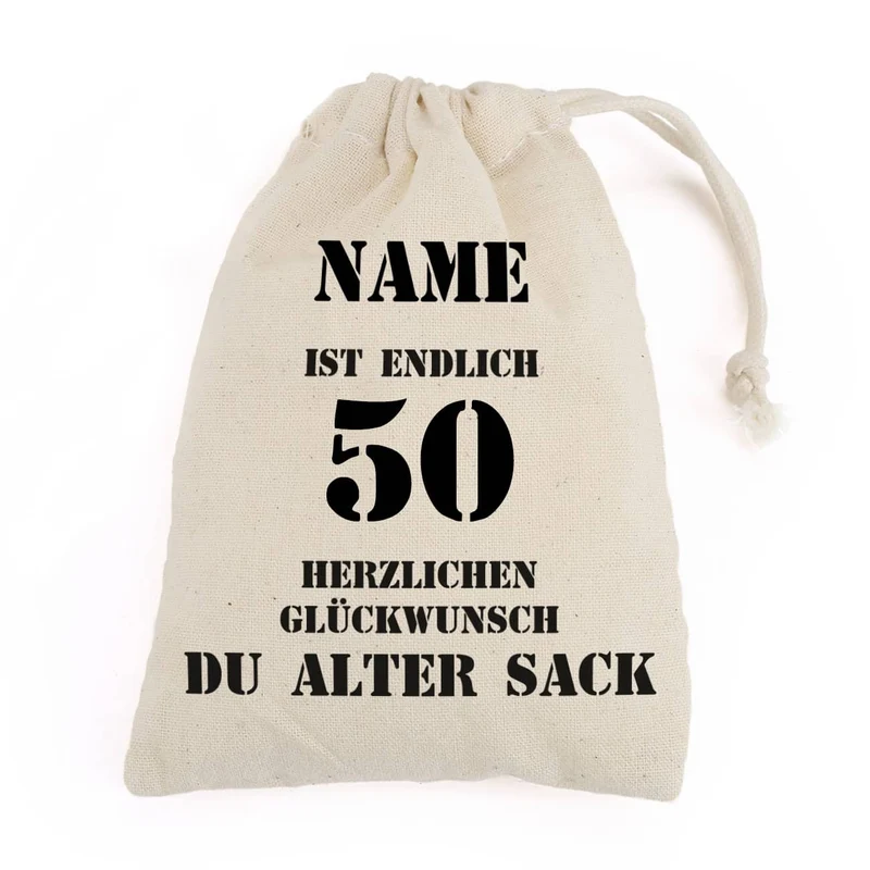 Baumwollbeutel mit Zuziehkordel für den 50jährigen alten Sack
