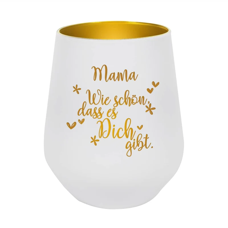Wie schön, dass es Dich gibt - Windlicht in weiß-gold mit Name