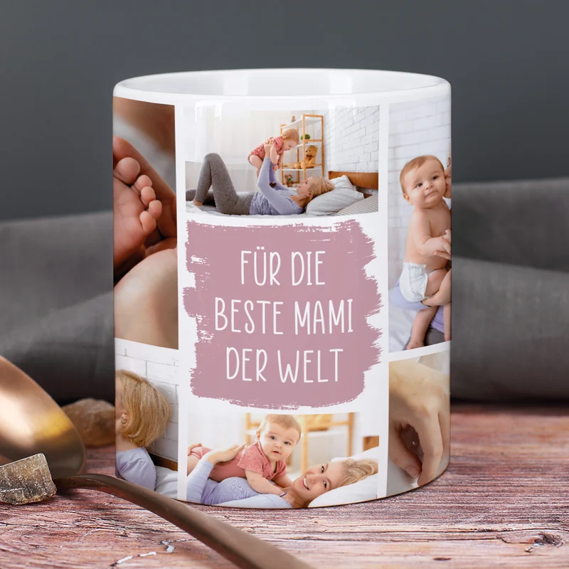Fototasse mit 10 Fotos und Ihrem Wunschtext