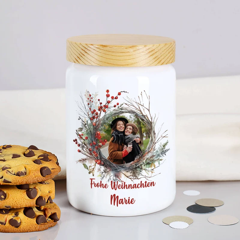 Keksdose mit Fotomotiv zu Weihnachten