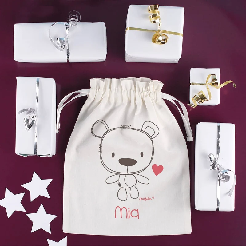 Geschenksäckchen zur Geburt für Mädchen mit Teddymotiv