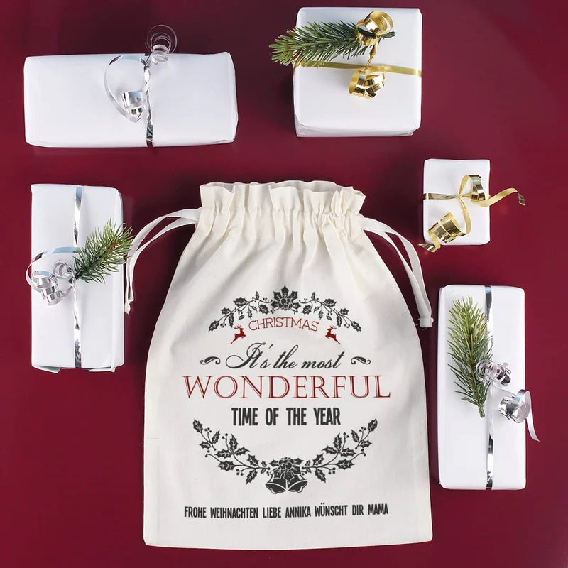 Geschenksack zu Weihnachten mit Wunschtext - most wonderful time of the year