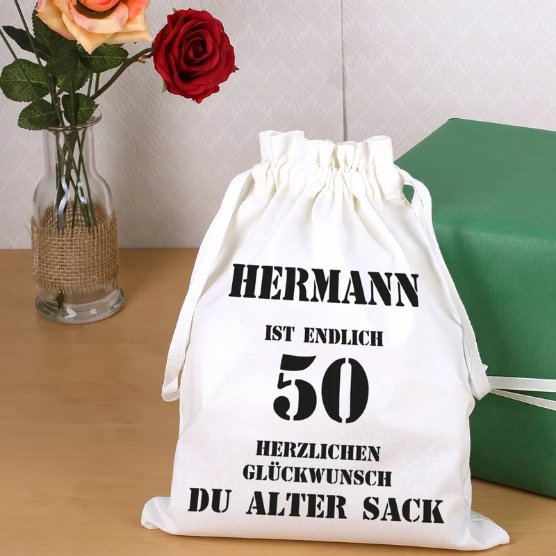 Stoffsack mit Zuziehband zum 50. Geburtstag eines alten Sacks
