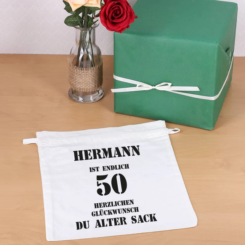 Stoffsack mit Zuziehband zum 50. Geburtstag eines alten Sacks