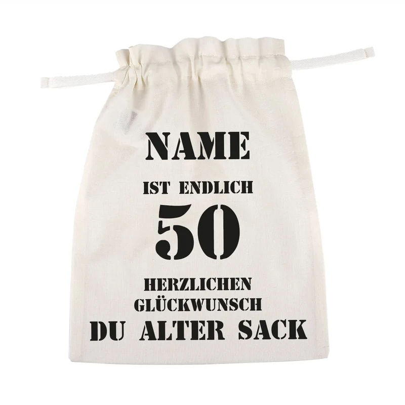Stoffsack mit Zuziehband zum 50. Geburtstag eines alten Sacks