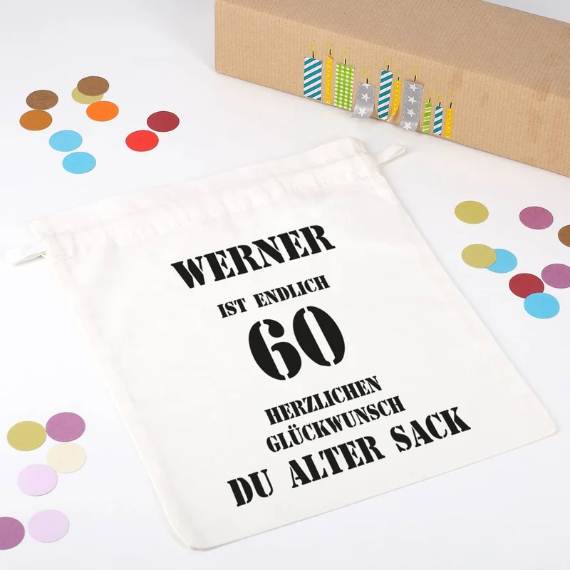 Geschenksack mit Zuziehband zum 60. Geburtstag
