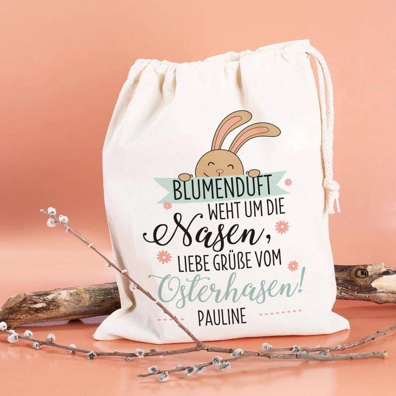 Blumenduft weht um die Nasen - Geschenksack zu Ostern mit Ihrem Wunschnamen