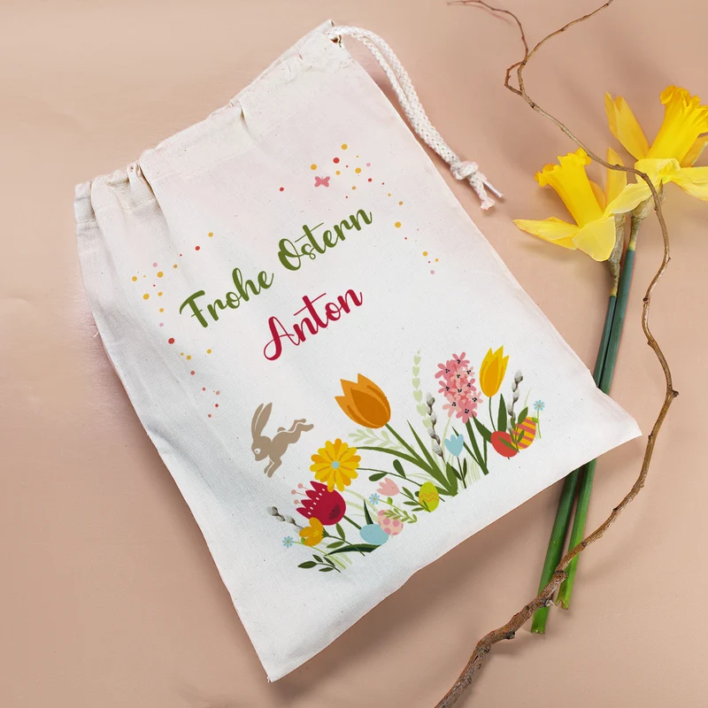 Frohe Ostern Geschenksack mit Ihrem Namen, 25x32 cm