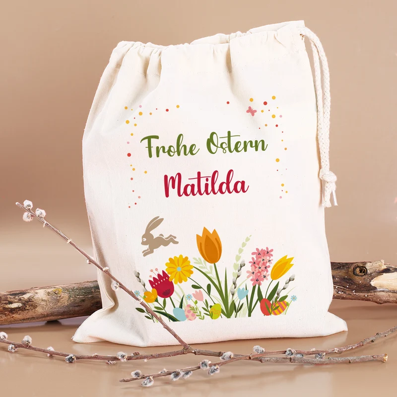 Frohe Ostern Geschenksack mit Ihrem Namen, 25x32 cm