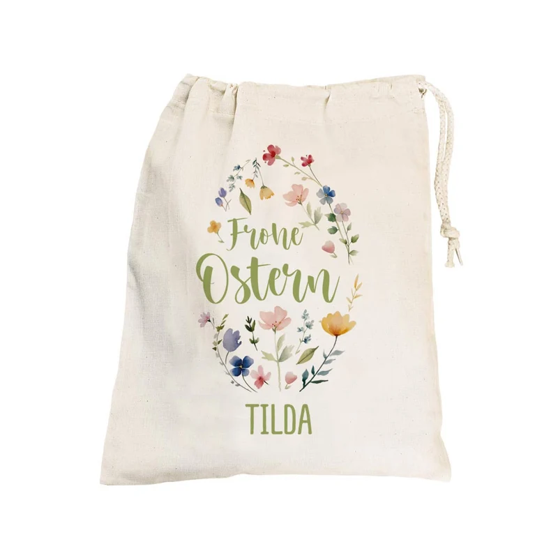 Frohe Ostern Geschenksack mit Blumen-Motiv & Name, 25x32 cm