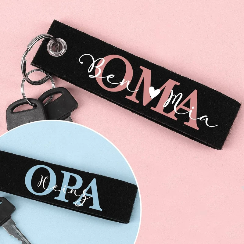 Filz Schlüsselanhänger OMA / OPA mit Ihrem Wunschtext
