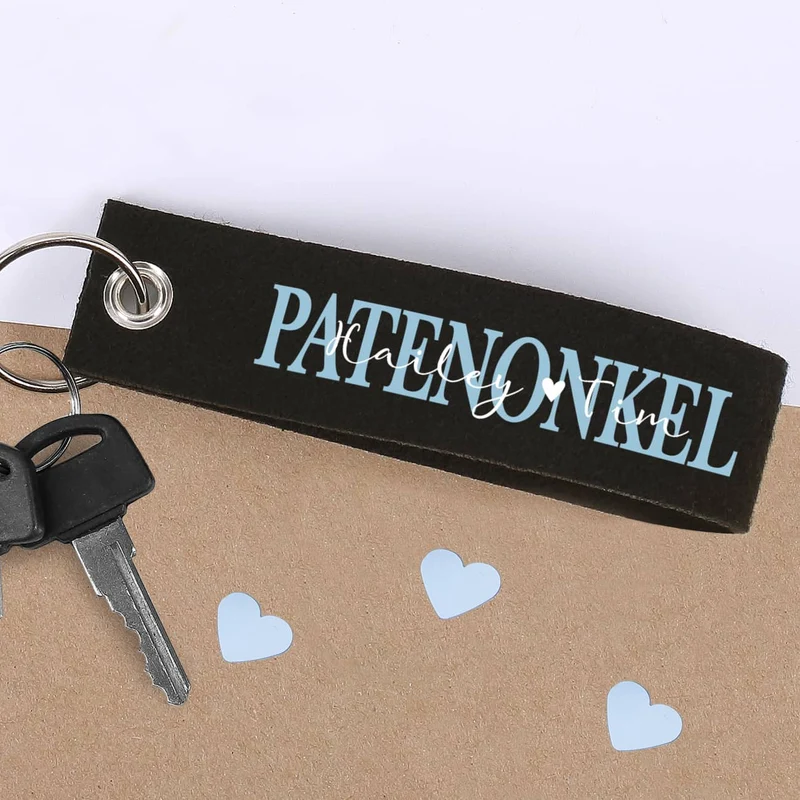 Filz Schlüsselanhänger Patentante / Patenonkel mit Ihrem Wunschtext