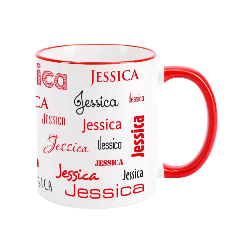 Tasse mit Ihrem Namen in verschiedenen Schriftarten und Farben