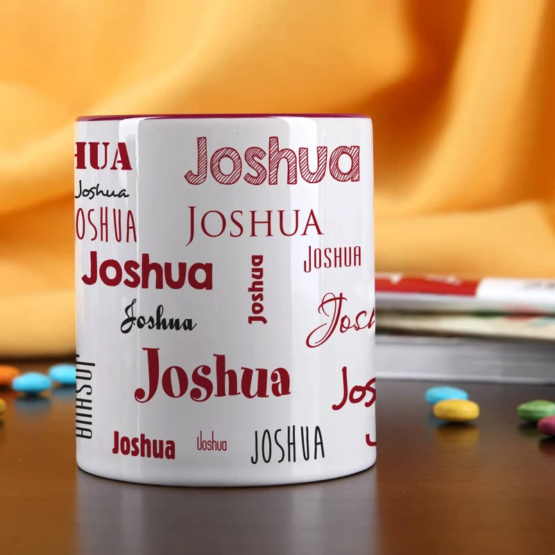 Tasse mit Ihrem Namen in verschiedenen Schriftarten und Farben