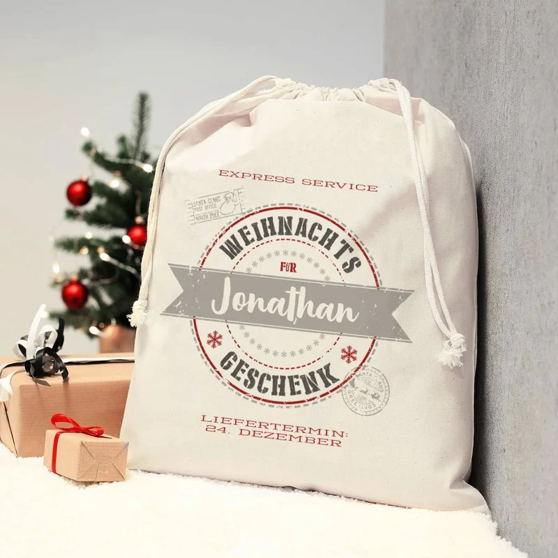 Geschenksack vom Weihnachts-Express mit Ihrem Namen bedruckt, 40 x 50 cm