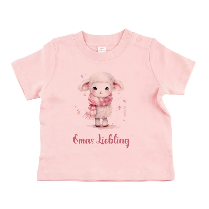 Babyshirt in Rosa mit Schäfchen und Wunschtext