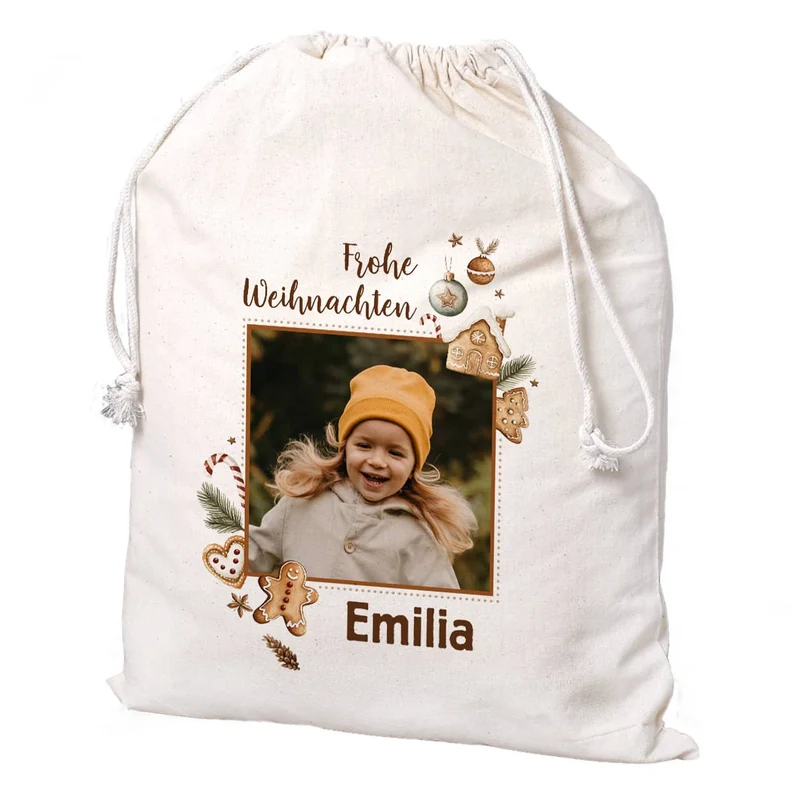 Großer Geschenksack mit Lebkuchen-Motiv & Foto, 40x50 cm