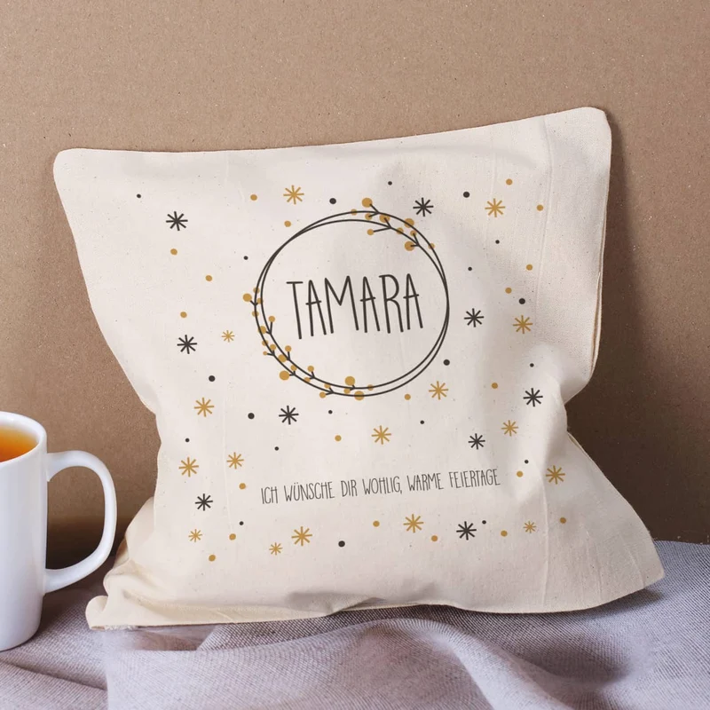 Kirschkernkissen mit Schneeflocken Motiv, Name und Text