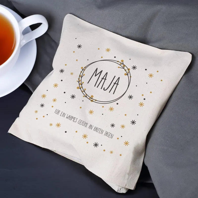 Kirschkernkissen mit Schneeflocken Motiv, Name und Text