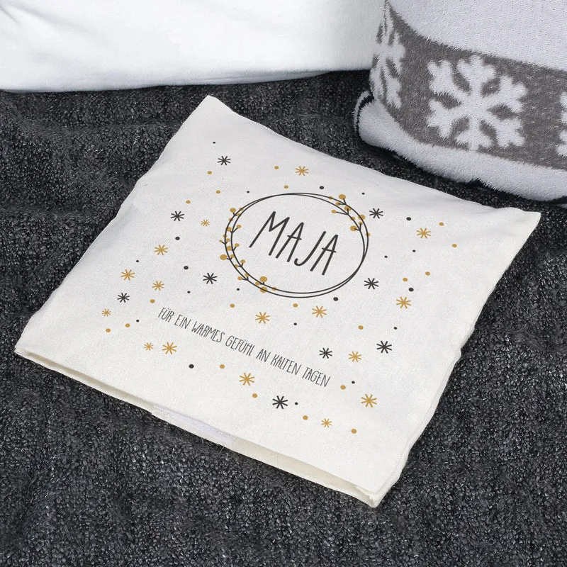 Kirschkernkissen mit Schneeflocken Motiv, Name und Text