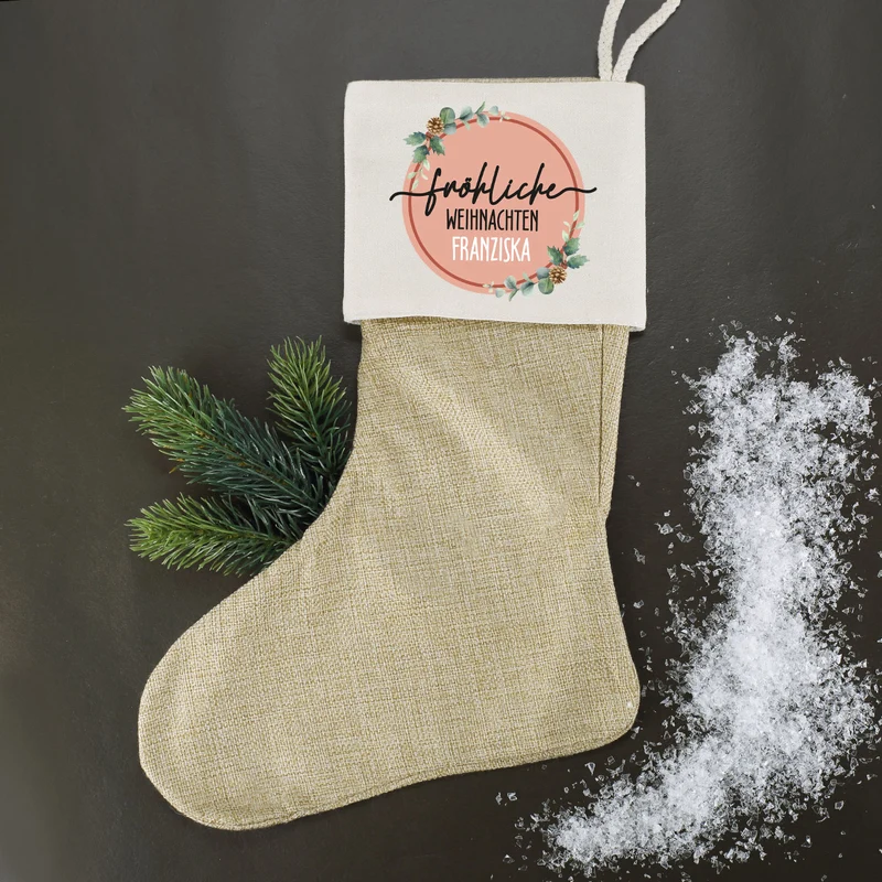 Fröhliche Weihnachten - Nikolausstrumpf mit Namensaufdruck