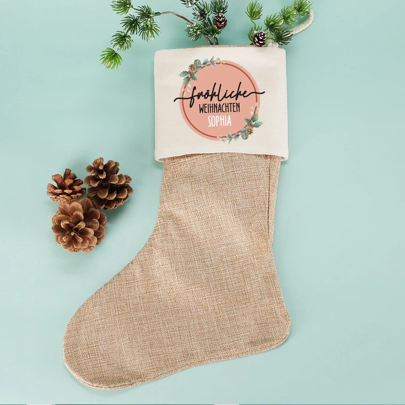 Fröhliche Weihnachten - Nikolausstrumpf mit Namensaufdruck