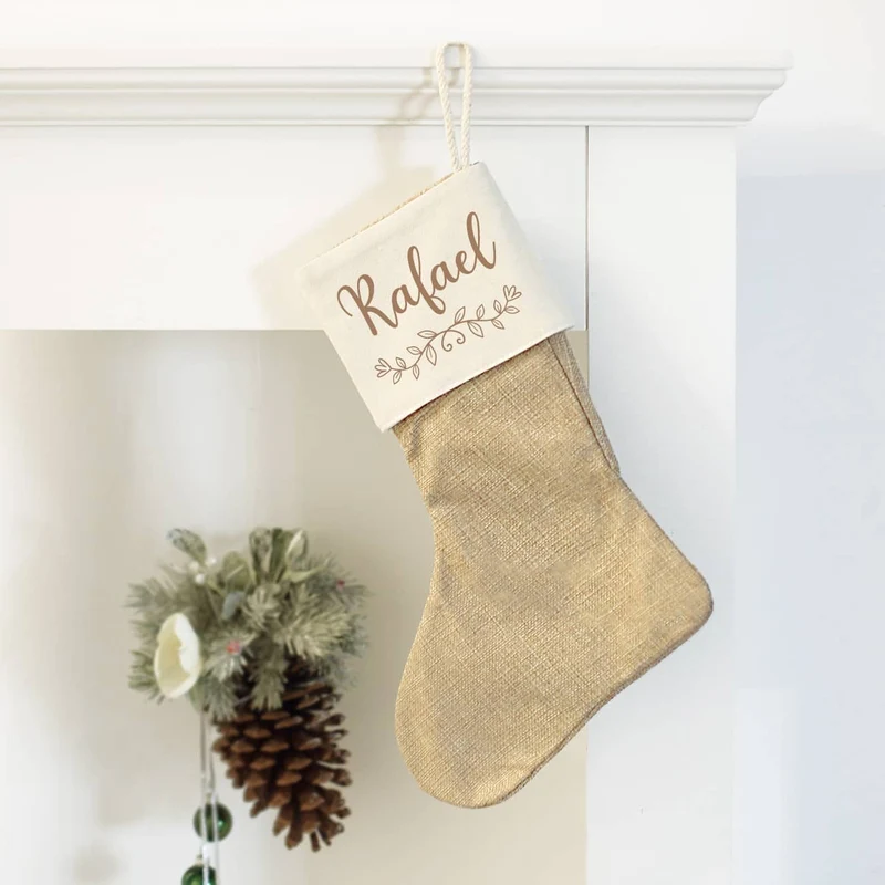 Weihnachtssocke mit Name und Ornament bedruckt