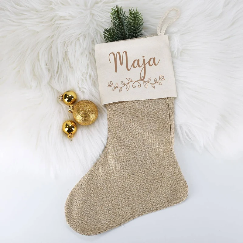 Weihnachtssocke mit Name und Ornament bedruckt