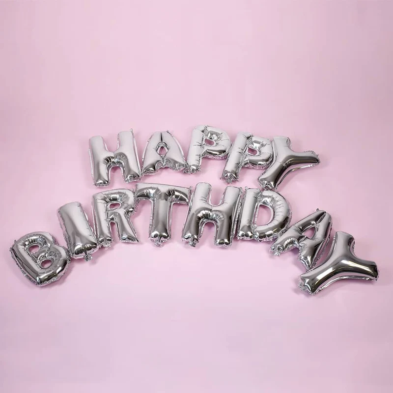 Happy Birthday Ballon-Set in silber