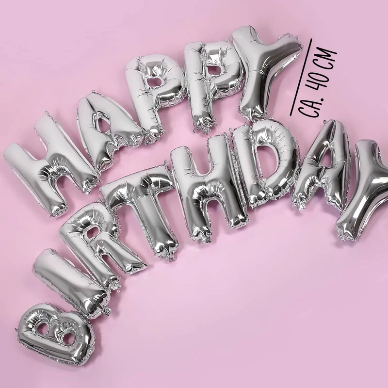 Happy Birthday Ballon-Set in silber