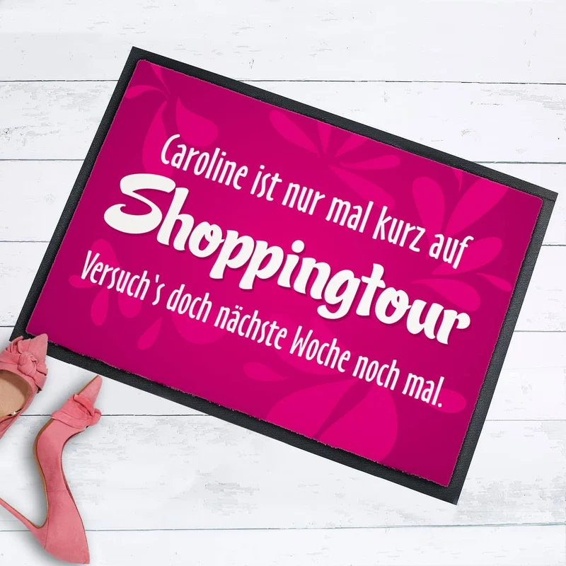 Fussmatte in pink mit 3 Zeilen Wunschtext