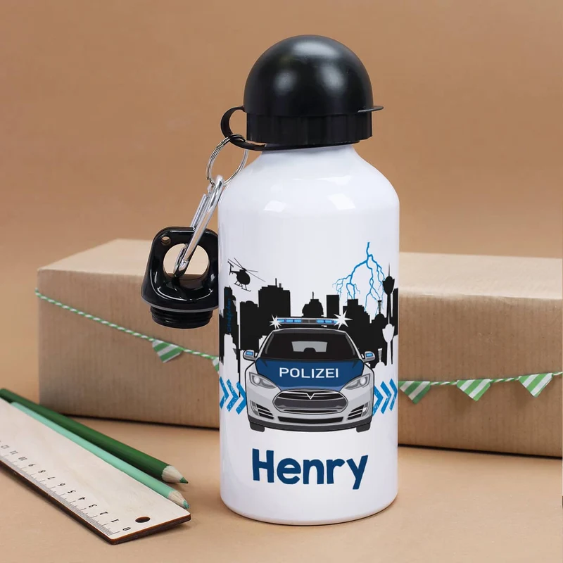 Trinkflasche mit Polizeiauto und Name