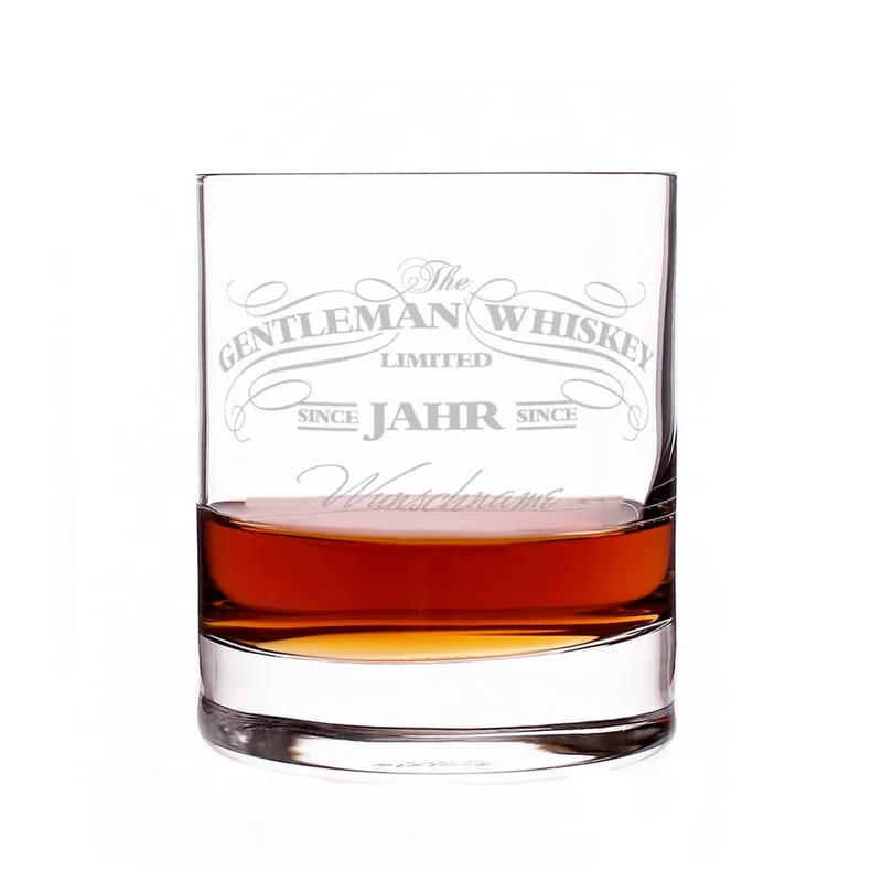 Graviertes Whiskyglas im Gentleman-Whisky-Design mit Wunschname und Geburtsjahr