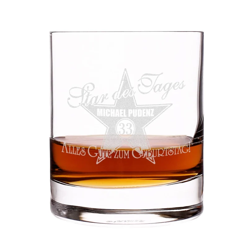 graviertes Whiskyglas Walk of Fame mit Namen und Alter