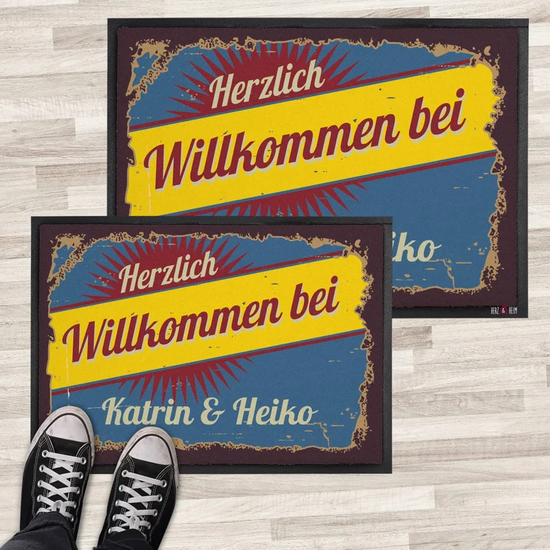 Fußmatte - Herzlich Willkommen - im Retro-Look