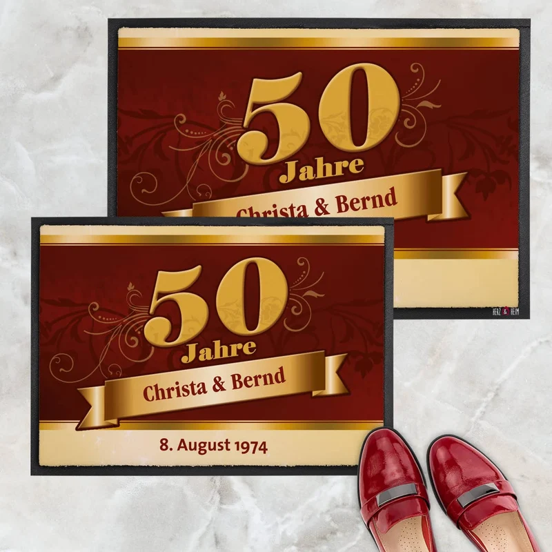 Fußmatte zur Goldenen Hochzeit mit großer 50