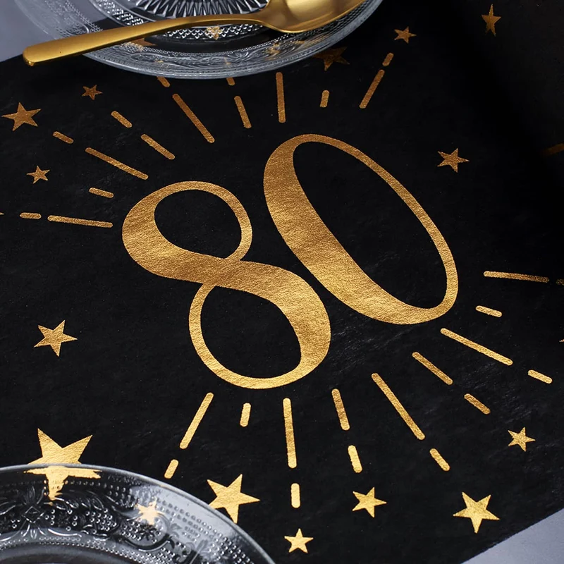 Tischläufer aus Vlies zum 80. Geburtstag - schwarz/gold