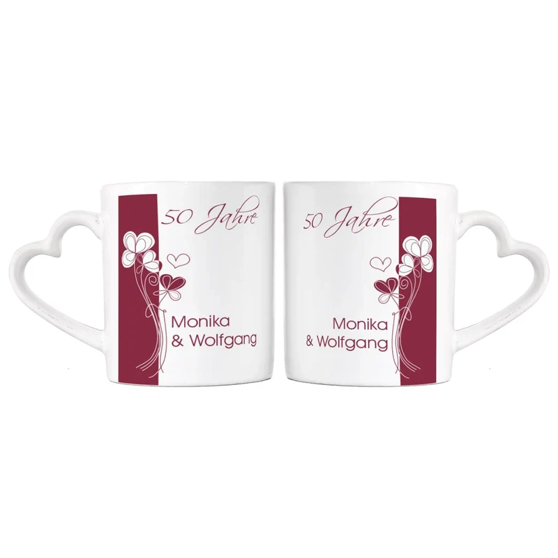 Paartassen zur Goldenen Hochzeit mit Wunschnamen