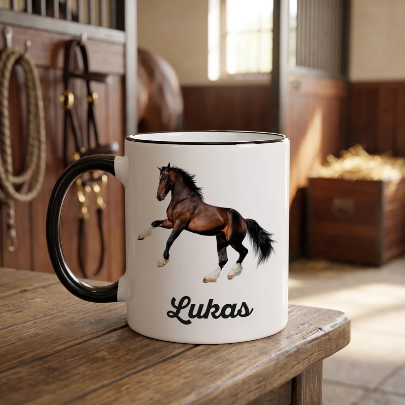 Pferde Tasse mit Clydesdale und Name