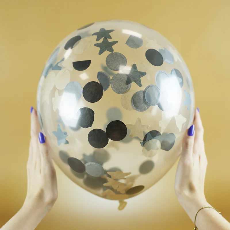 Ballons mit Punkte und Sterne Konfetti 30 cm - 4 Stück