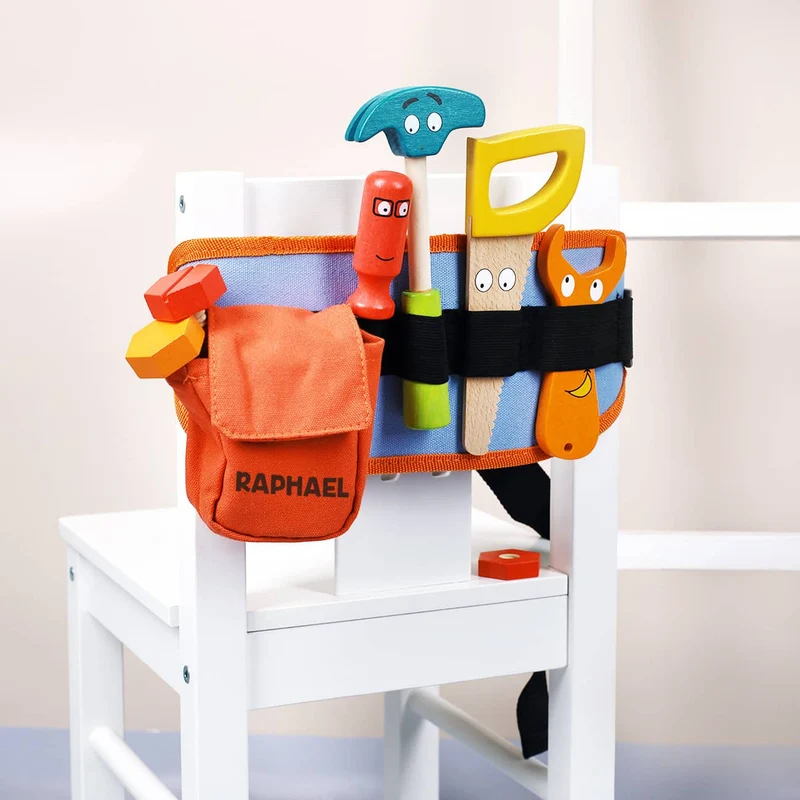 Werkzeuggürtel für Kinder mit Holzwerkzeugen und Namensaufdruck