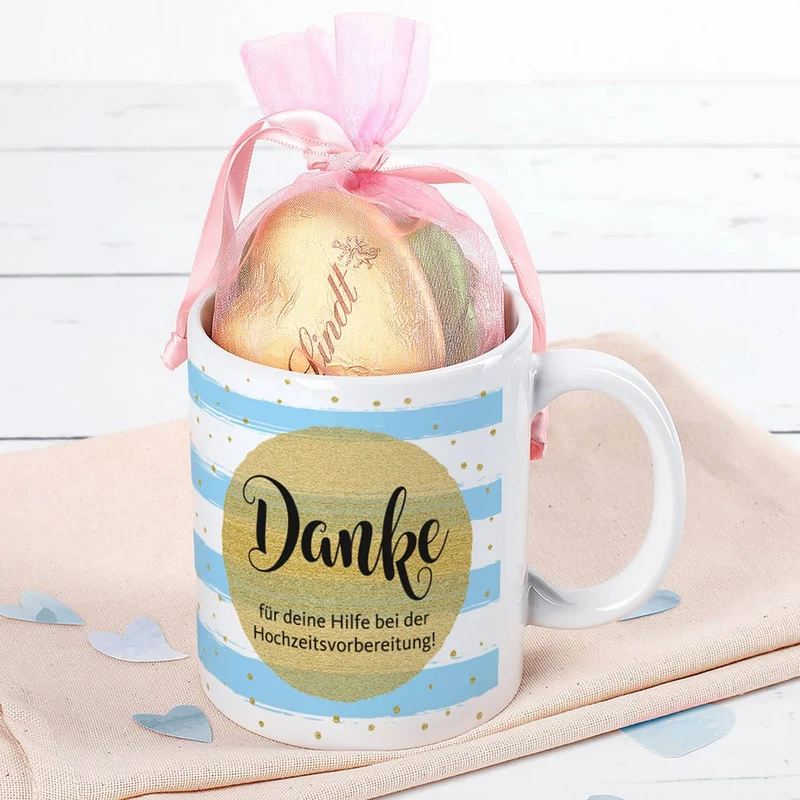 Tasse - Danke - optional mit Lindt Herzen gefüllt