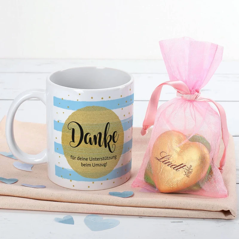 Tasse - Danke - optional mit Lindt Herzen gefüllt