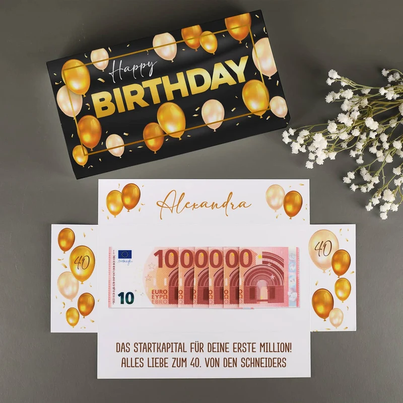 Happy Birthday - Geldgeschenk zum Geburtstag mit Goldprägung