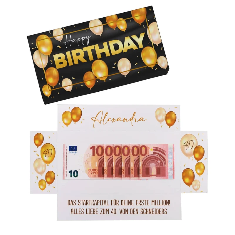 Happy Birthday - Geldgeschenk zum Geburtstag mit Goldprägung