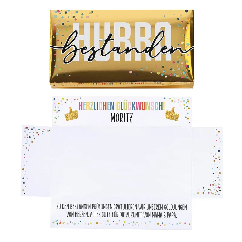 HURRA bestanden! - Goldbox für Geldgeschenke zum Abi, Schulabschluss & mehr