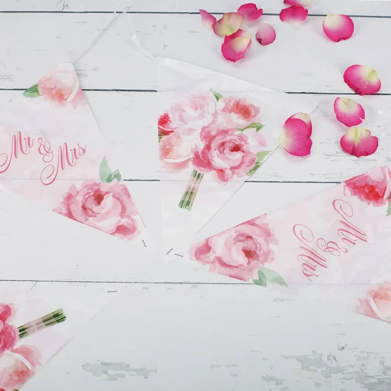 Wimpelkette Mr & Mrs - Rosenmotiv | Dekoration zur Hochzeit