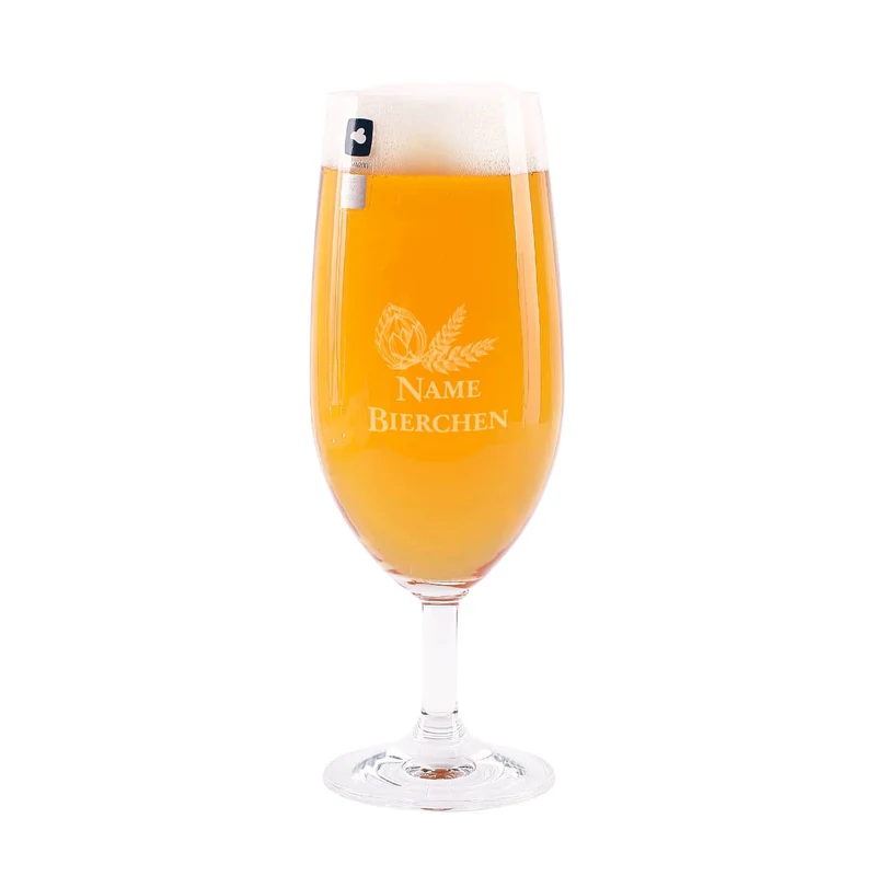 Bierchen Pilstulpe graviert mit Hopfenmotiv und Name von Leonardo