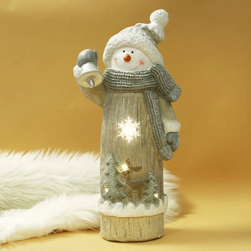 XL Weihnachts-Dekofigur mit Leuchtelementen - Schneemann und Weihnachtsmann
